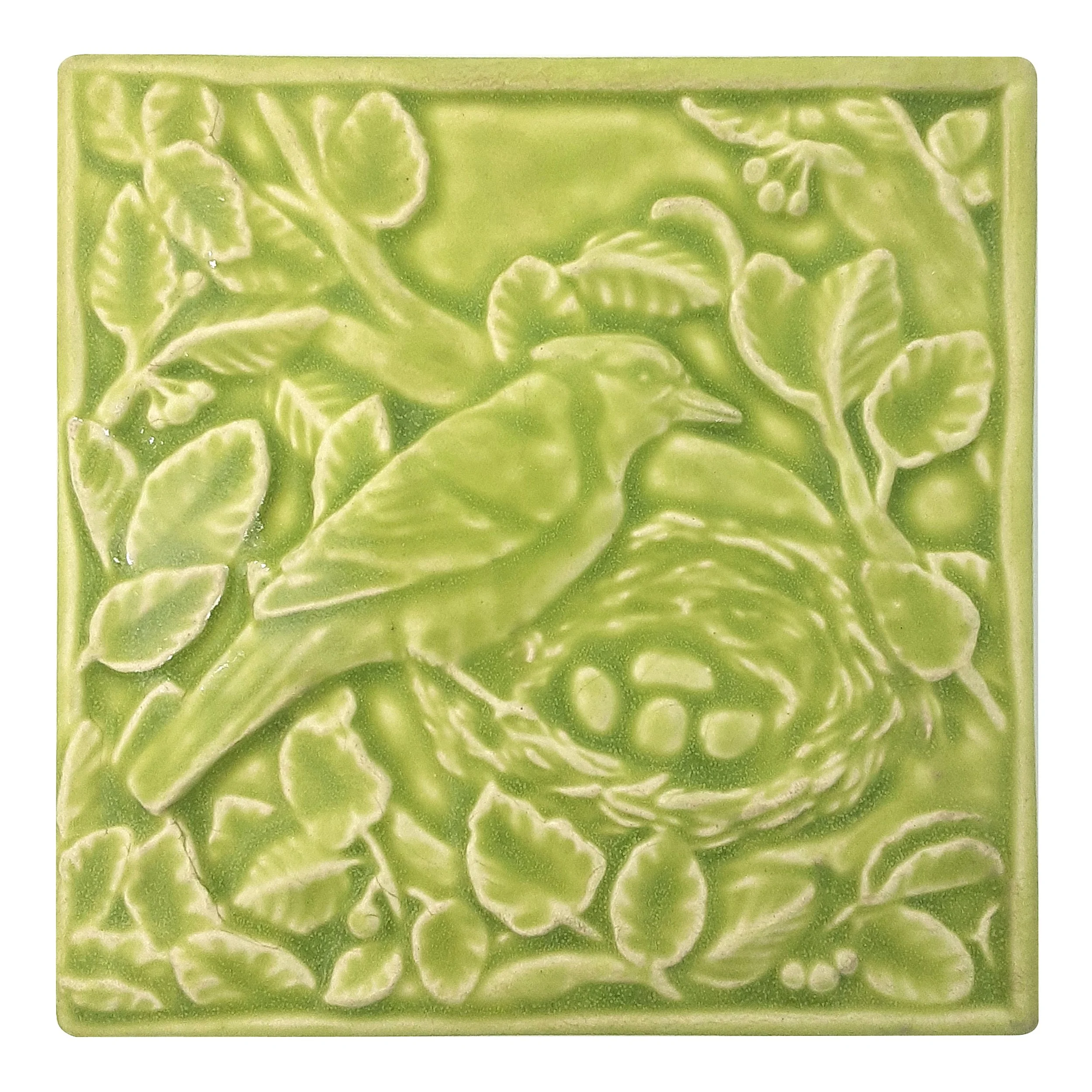 Nesting Blue Jay Art Tile | Hand-Sculpted Michigan-Made Bird